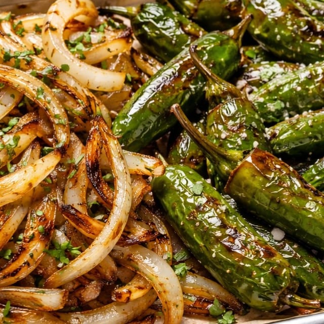 GRILLED JALAPENOS AND ONIONS.