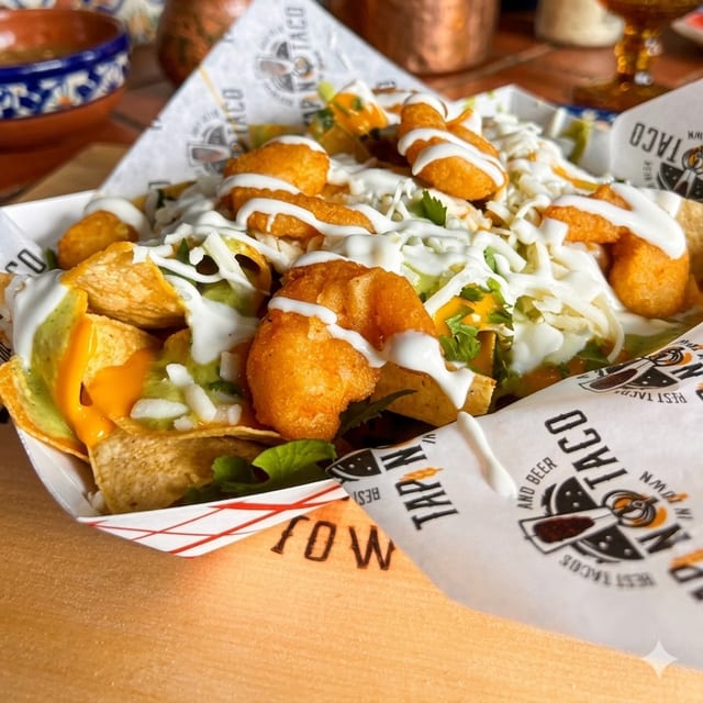SHRIMP NACHOS.
